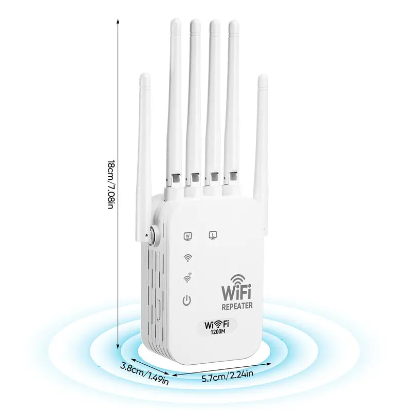 WiFi Extender 6-Antenna Strong Signal, 1200Mbps Dual Band (5GHz/2.4GHz)