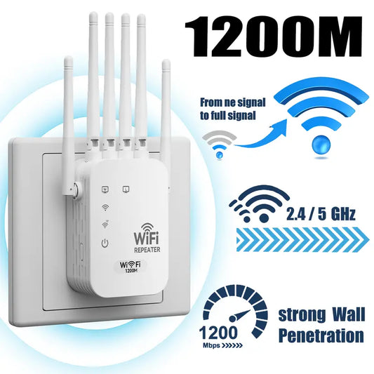 WiFi Extender 6-Antenna Strong Signal, 1200Mbps Dual Band (5GHz/2.4GHz)