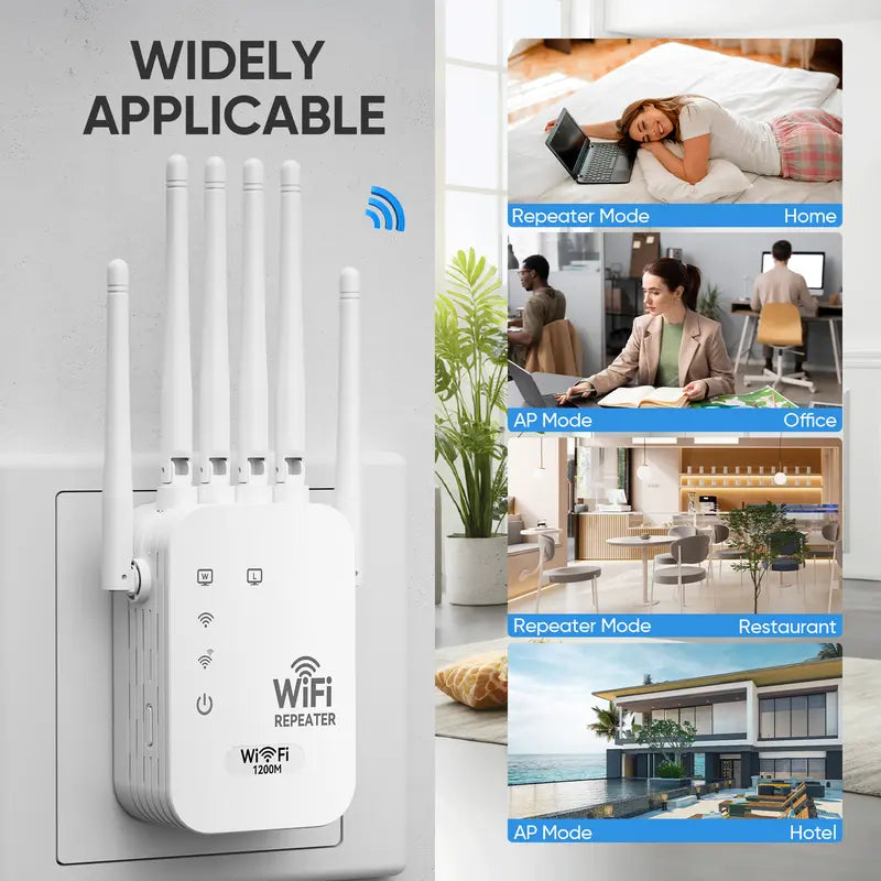 WiFi Extender 6-Antenna Strong Signal, 1200Mbps Dual Band (5GHz/2.4GHz)