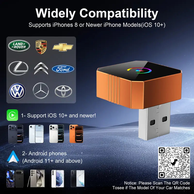 CarPlay 2026 Wireless Adapter for iPhone/Android